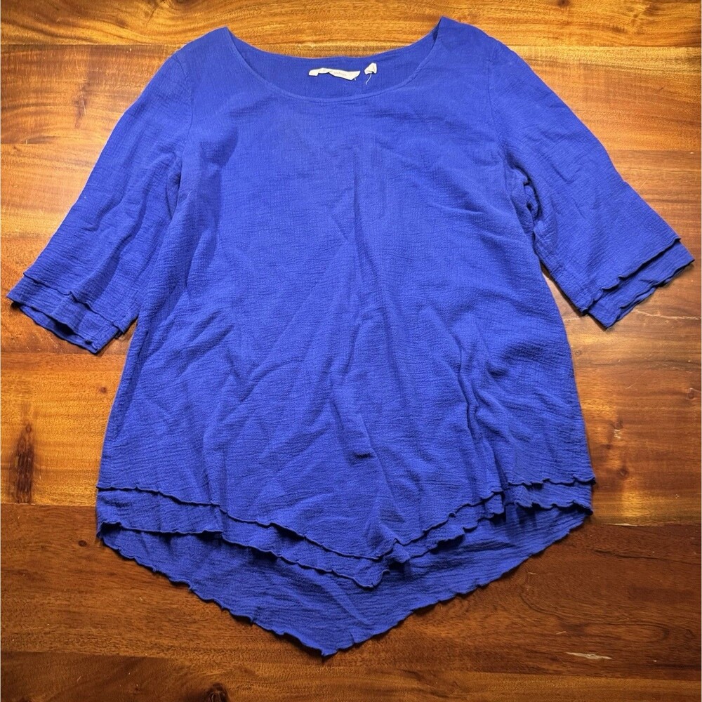 Soft Surroundings Womens Tunic Medium M Violet Crinkle Gauze Langelook Hanky Hem